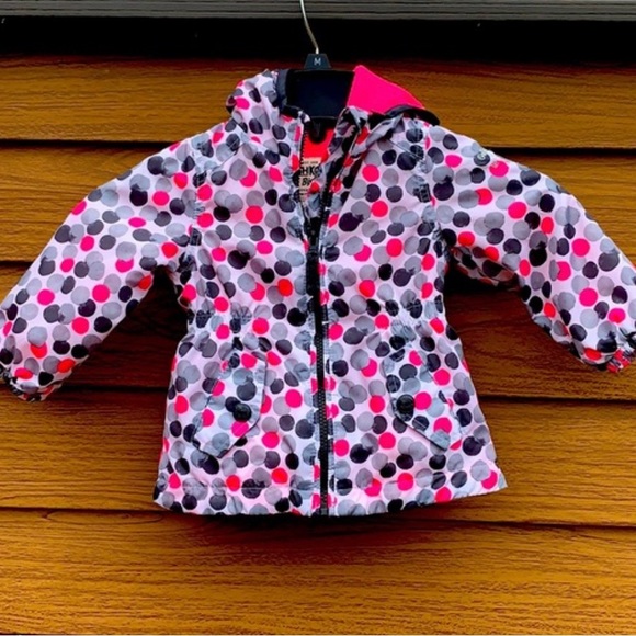 Osh Kosh 12 months polka dots pink grey coat - Picture 1 of 6